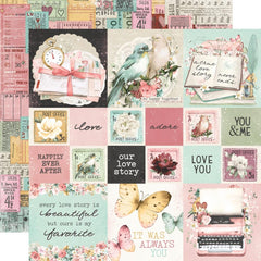 Simple Vintage Love Story - Simple Stories - Double-Sided Cardstock 12"X12" - 2"X2"/4'X4" Elements