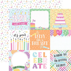 Make A Wish Birthday Girl  - Echo Park - Double-Sided Cardstock 12"X12" - 4"x4" Journaling Cards
