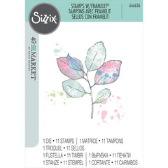 Sizzix/49 & Market - Framelits Die & A5 Stamp Set 12/Pkg - Painted Pencil Leaves (9098)