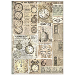 Brocante Antiques - Stamperia - A4 Rice Paper - Clocks (3387)
