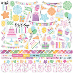 Make A Wish Birthday Girl  - Echo Park - Cardstock Stickers 12"X12" - Elements
