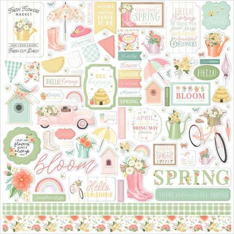 Here Comes Spring - Carta Bella - Cardstock Stickers 12"X12" - Elements