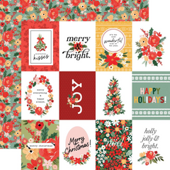 Christmas Flora Joyful - Carta Bella - Double-Sided Cardstock 12"X12" - Joyful Journaling Cards