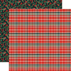Christmas Flora Merry - Carta Bella - Double-Sided Cardstock 12"X12"  - Merry Plaid