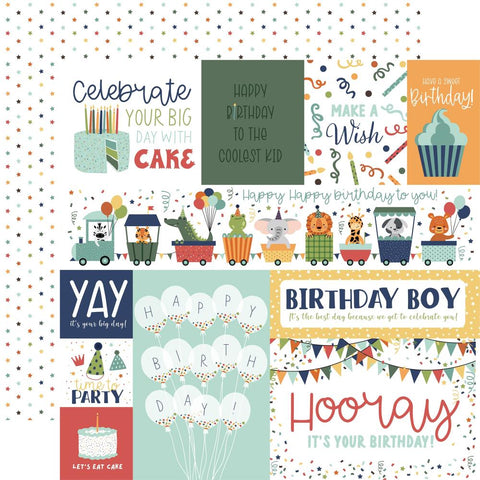 A Birthday Wish (BOY) - Echo Park - Double-Sided Cardstock 12"X12" - Multi Journaling Cards