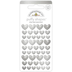 Hello Again - Doodlebug - Puffy Shapes Stickers - Silver Heart