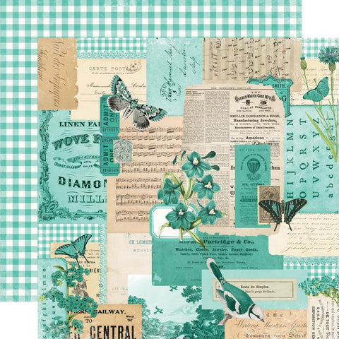 Simple Vintage Essentials Color Palette - Simple Stories - Double-Sided Cardstock 12"X12" - Teal Collage