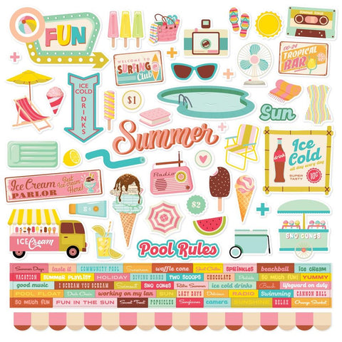 Retro Summer - Simple Stories - Cardstock Stickers 12"X12" - Combo