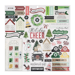 Evergreen & Holly  - Vicki Boutin - Chipboard Stickers 12"X12" - Icons & Phrase (5476)