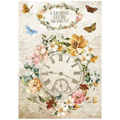 Garden of Promises (Romantic) - Stamperia - A4 Rice Paper - Cherish Every Moment Clock (4689)
