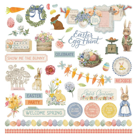 Bunnies & Blooms - PhotoPlay - Cardstock Stickers 12"X12" - Elements