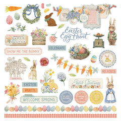 Bunnies & Blooms - PhotoPlay - Cardstock Stickers 12"X12" - Elements