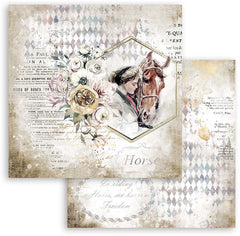 Horses - Romantic Collection - Stamperia - 12"X12" Double-sided Cardstock - Lady With Horse (800)