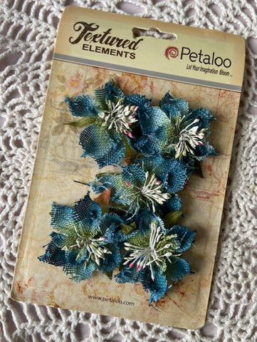 Petaloo - Textured Elements - Burlap Poinsettia 5/pkg - Blue (3812)