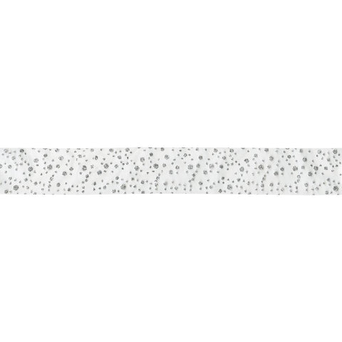 Sheer Ribbon W/Glitter Dots 1-1/2" - Silver W/Silver Dots (0007)