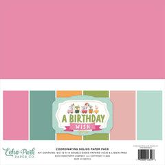 A Birthday Wish (GIRL) - Echo Park - Double-Sided Solid Cardstock 12"X12" 6/Pkg - Solids