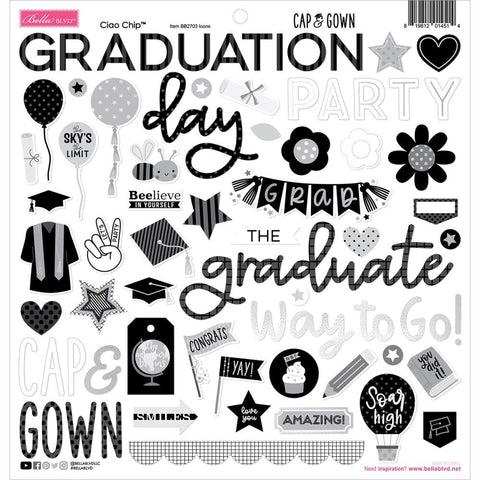 Cap & Gown - Bella Blvd - Chipboard Stickers 12"X12"