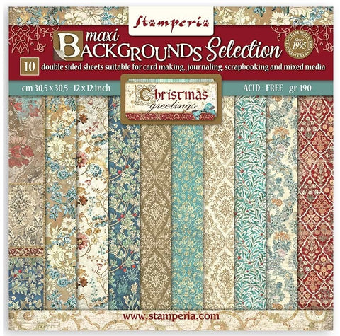 Christmas Greetings - Stamperia - 12"X12" Paper Pad  - Backgrounds (8901)