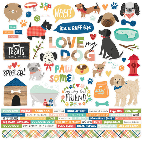 Fur Baby DOG - Simple Stories - 12"X12" Cardstock Sticker Sheet - Combo
