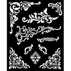 Vintage Library  - Stamperia - Stencil 7.87"X9.84" - Vintage Library Corners & Embellishments (7515)