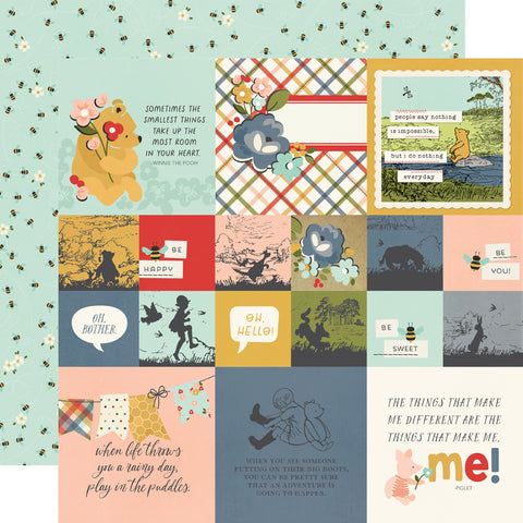 Say Cheese Classic Pooh - Simple Stories - Double-Sided Cardstock 12"x12" - 2"X2"/4"x4" Elements