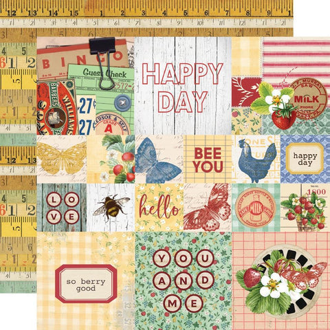 Simple Vintage Berry Fields - Simple Stories - Double-Sided Cardstock 12"X12" - 2"X2" & 4"X4" Elements
