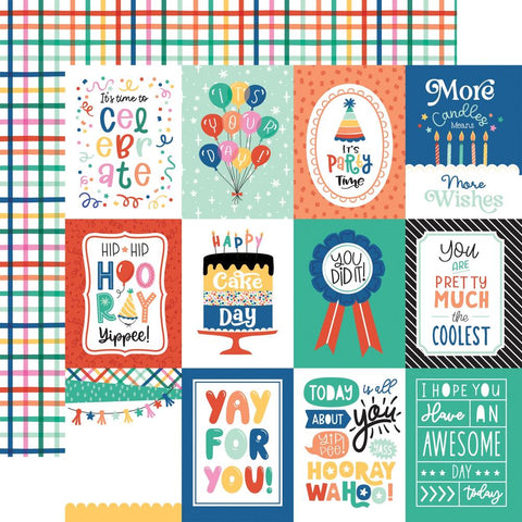 Hip Hip Hooray - Echo Park - Double-Sided Cardstock 12"X12" - 3"x4" Journaling Cards