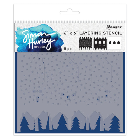 Simon Hurley create. - Layering Stencil 6"X6" - Winter Scene Maker (3pc) (4785)