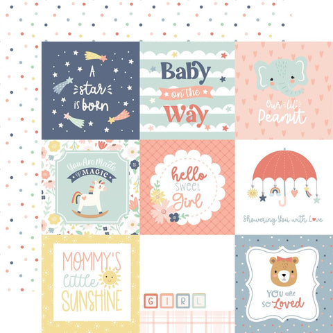 Baby on Board Girl - Echo Park - Double-Sided Cardstock 12"X12" - 4"x4" Journaling Cards