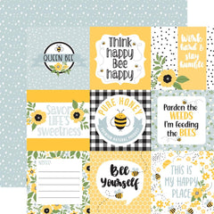 Bee Happy - Echo Park - Double-Sided Cardstock 12"X12" - 4"X4" Journaling Cards