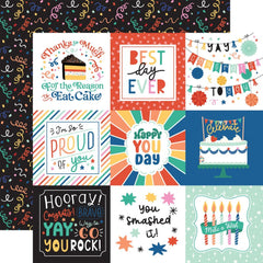 Hip Hip Hooray - Echo Park - Double-Sided Cardstock 12"X12" - 4"x4" Journaling Cards