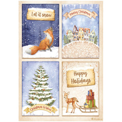 Winter Valley - Stamperia - A4 Rice Paper - 4 Cards Fox (9090)