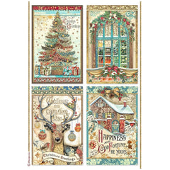 Christmas Greetings - Stamperia - A4 Rice Paper - 4 Cards (9038)