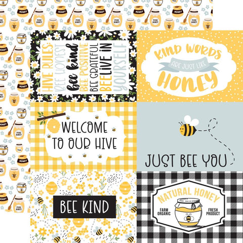 Bee Happy - Echo Park - Double-Sided Cardstock 12"X12" - 6"X4" Journaling Cards