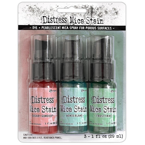 Tim Holtz - Distress Mica Stain Set -  Holiday Set #6 - Sugary Gumdrop, Wonderland and Frosty Mint (Christmas 2023) (4372)