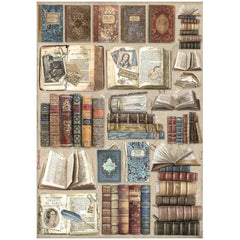 Vintage Library  - Stamperia - Rice Paper Sheet A4 - Books (7409)