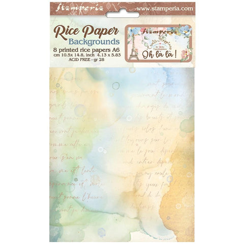 Oh La La - Stamperia - Assorted Rice Paper Backgrounds A6 8/Sheets (7577)