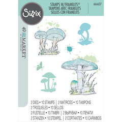 Sizzix/49 & Market - Framelits Die & A5 Stamp Set 2/Pkg - Painted Pencil Mushrooms (9104)