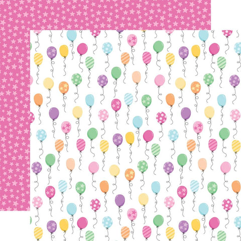 Make A Wish Birthday Girl  - Echo Park - Double-Sided Cardstock 12"X12" - Birthday Girl Balloons