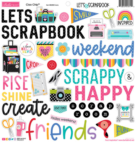 Let's Scrapbook - Bella Blvd - 12"x12" Chipboard Icons - Ciao (6112)