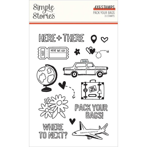 Pack Your Bags - Simple Stories - Clear Stamps 15/Pkg
