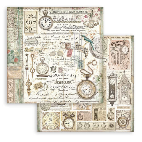 Brocante Antiques - Stamperia - 12"X12" Patterned Paper - Clocks (3301)