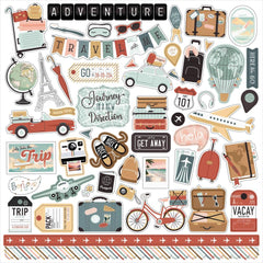 Let's Take The Trip  - Echo Park - Cardstock Stickers 12"X12" - Elements
