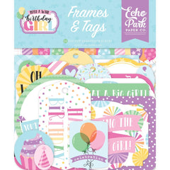 Make A Wish Birthday Girl  - Echo Park - Cardstock Ephemera 34/Pkg - Frames & Tags