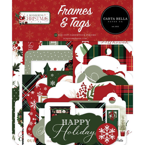 A Wonderful Christmas  - Carta Bella - Cardstock Ephemera - Frames & Tags