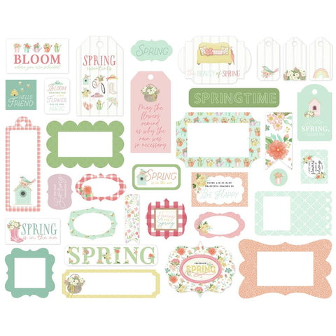 Here Comes Spring - Carta Bella - Cardstock Ephemera 33/Pkg - Frames & Tags