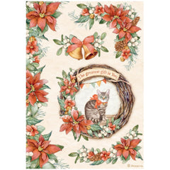All Around Christmas - Stamperia - A4 Rice Paper - Garland with Cat (9106)