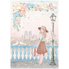 Oh La La - Stamperia - Rice Paper Sheet A4 - Girl With Suitcase (7492)