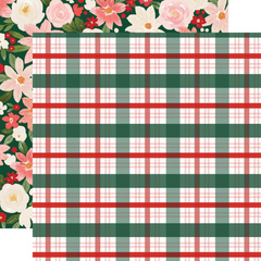 Christmas Flora Peaceful- Carta Bella - Double-Sided Cardstock 12"X12" - Peaceful Plaid