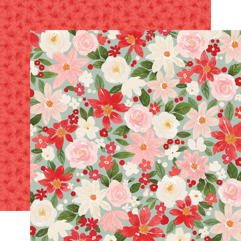 Christmas Flora Peaceful- Carta Bella - Double-Sided Cardstock 12"X12" - Peaceful Large Floral